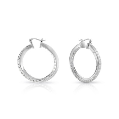 GUESS STEEL HOOPS DON'T LIE JUBE01486JWRHT/U Ασημένια Σκουλαρίκια Κρίκοι Με Πέτρες