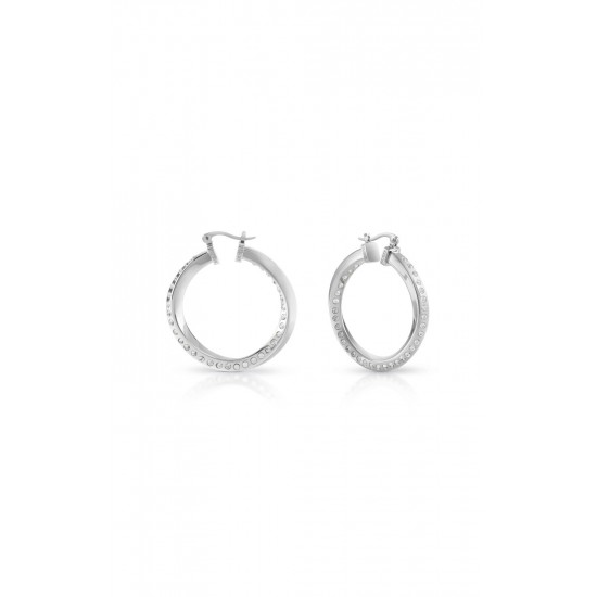 GUESS STEEL HOOPS DONT LIE JUBE01486JWRHT/U Ασημένια Σκουλαρίκια Κρίκοι Με Πέτρες