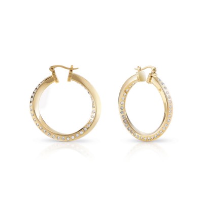 GUESS STEEL HOOPS DON'T LIE JUBE01486JWYGT/U Χρυσά Σκουλαρίκια Κρίκοι Με Πέτρες