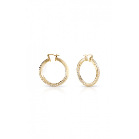 GUESS STEEL HOOPS DONT LIE JUBE01486JWYGT/U Χρυσά Σκουλαρίκια Κρίκοι Με Πέτρες