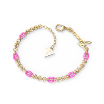 GUESS STEEL POP LINKS JUBB01415JWYGNPS Χρυσό Βραχιόλι Με Ροζ Κρίκους