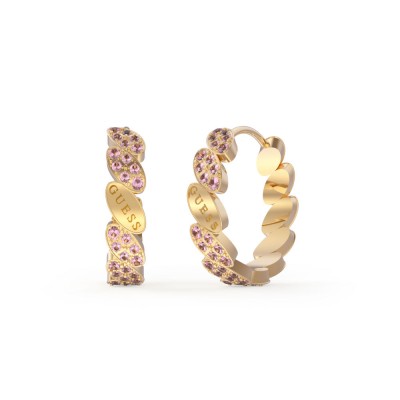 GUESS STEEL RE-LEAF JUBE01333JWYGLRT/U Χρυσά Σκουλαρίκια Κρίκοι Με Ροζ Πέτρες