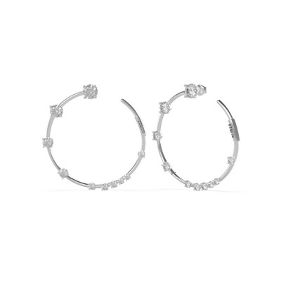 GUESS STEEL SUNBURST JUBE01404JWRHT/U Ασημένια Σκουλαρίκια Κρίκοι Με Πέτρες