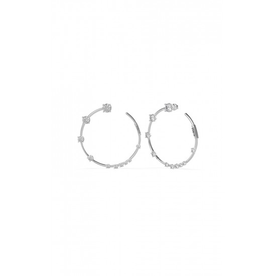 GUESS STEEL SUNBURST JUBE01404JWRHT/U Ασημένια Σκουλαρίκια Κρίκοι Με Πέτρες