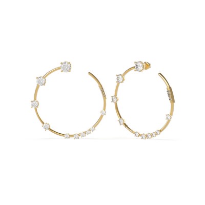 GUESS STEEL SUNBURST JUBE01404JWYGT/U Χρυσά Σκουλαρίκια Κρίκοι Με Πέτρες