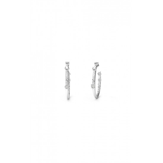 GUESS STEEL SUNBURST JUBE01405JWRHT/U Ασημένια Σκουλαρίκια Κρίκοι Με Πέτρες