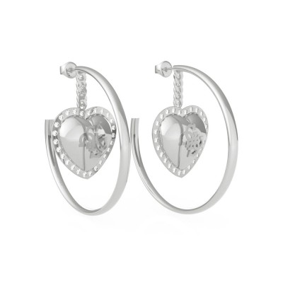 GUESS STEEL THAT'S AMORE JUBE01068JWRHT/U Ασημένια Σκουλαρίκια Κρίκοι Με Καρδιά