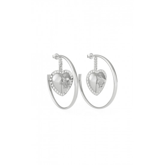GUESS STEEL THATS AMORE JUBE01068JWRHT/U Ασημένια Σκουλαρίκια Κρίκοι Με Καρδιά