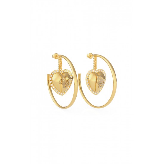 GUESS STEEL THATS AMORE JUBE01068JWYGT/U Χρυσά Σκουλαρίκια Κρίκοι Με Καρδιά